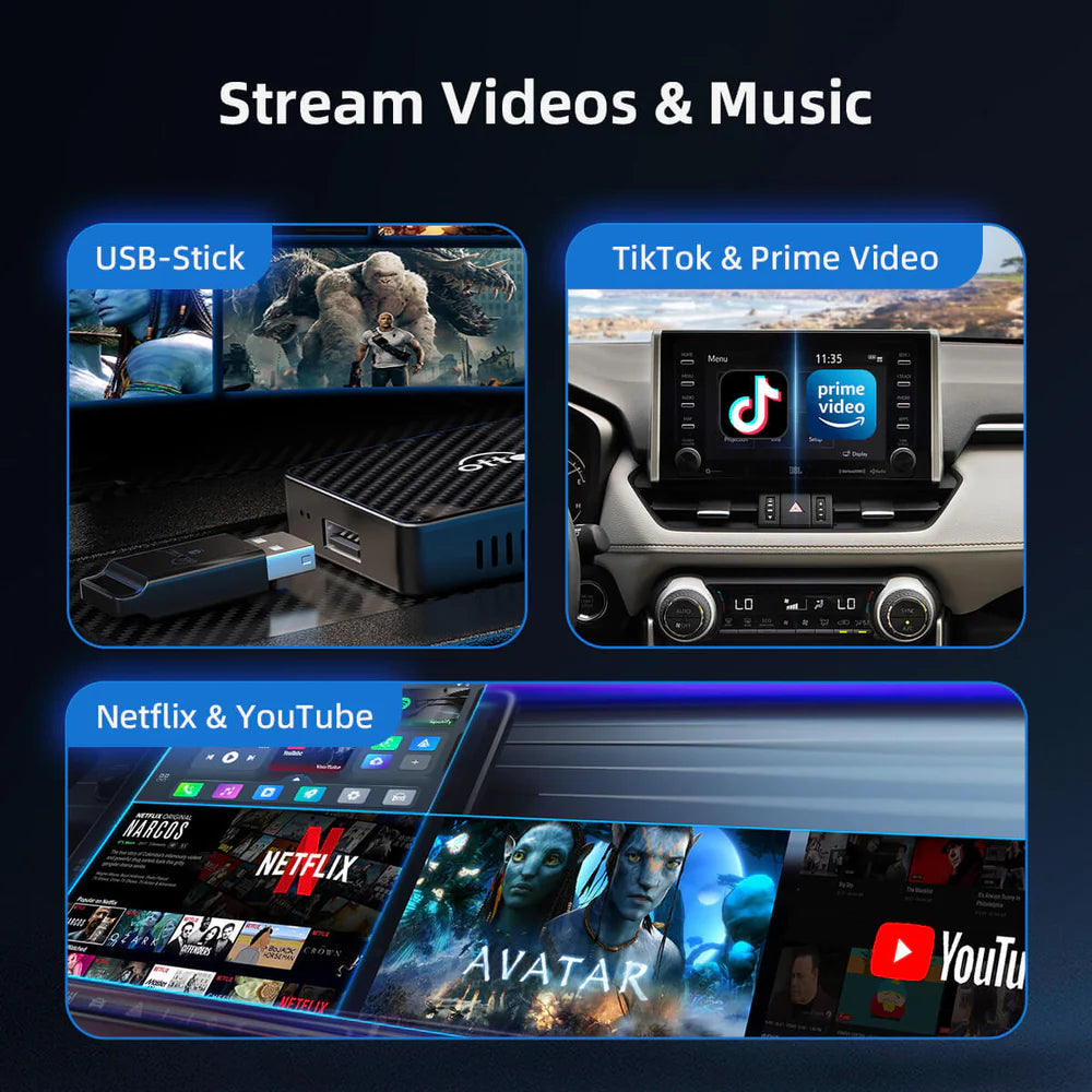 2025 New Upgrade - Play2Video Pro | Netflix, YouTube, Prime Video, TikTok & Wireless CarPlay Android Auto Adapter
