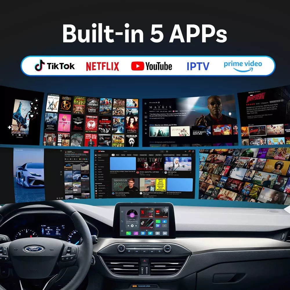 2025 New Upgrade - Play2Video Pro | Netflix, YouTube, Prime Video, TikTok & Wireless CarPlay Android Auto Adapter